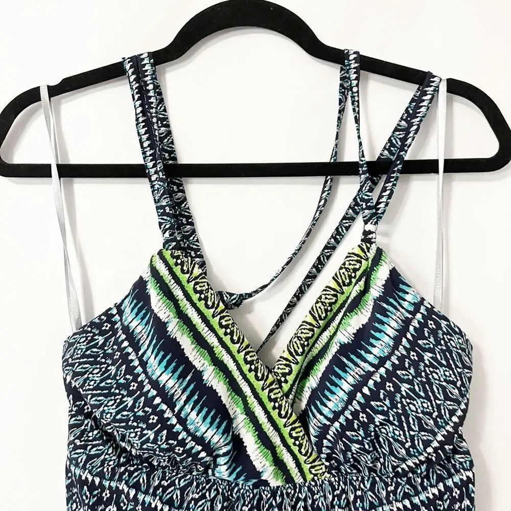 🟢Athleta Marbella Blue Green Yellow Halter Semi Fitted Dress Size S - Picture 5 of 10